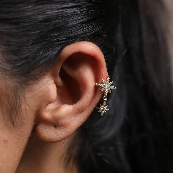 Vintage Ear Cuff With Star Design Gold Filled And CZ Clip On Earrings