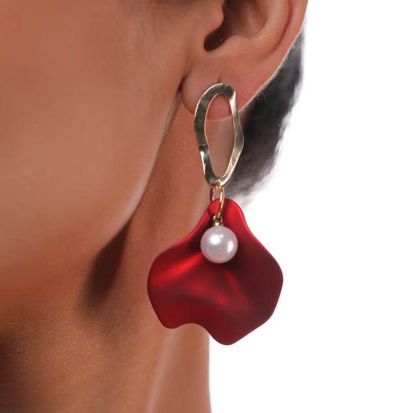 Red Petal Drop Earrings