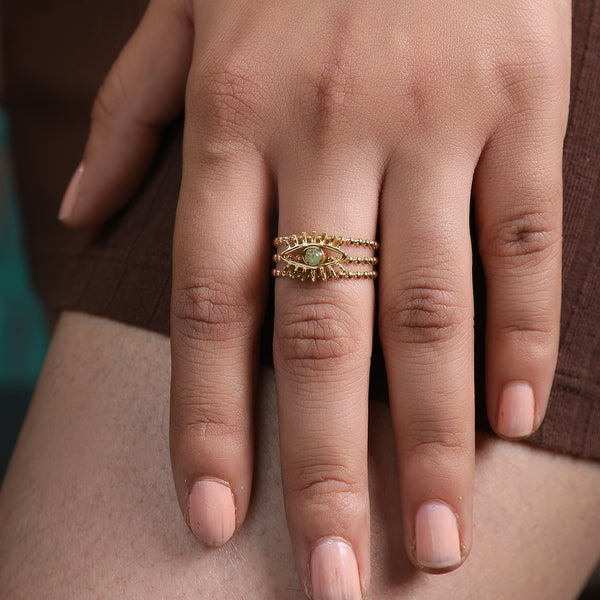 Multi Layered Evil Eye African Pine Open 18K PVD Gold Plated Stainless Steel Beads Ring