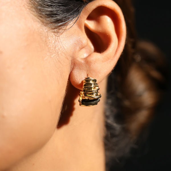 Croissant Pleated Stud Hoop Earrings