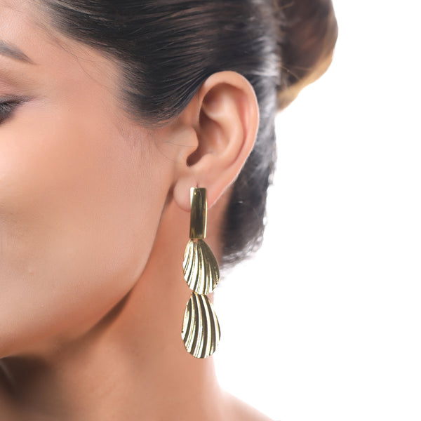 Textured Layered Golden Leaf Drop Earrings