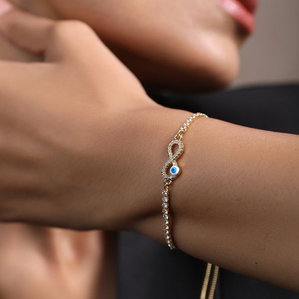 18K Gold Plated Crystal Infinity Evil Eye Zircon Adjustable Box Chain Tennis Bracelet