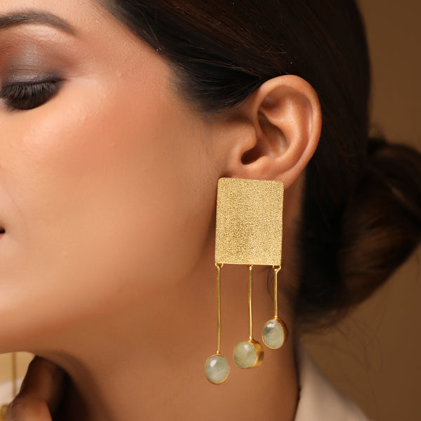 Pure Brass Handmade Bar Statement Earrings With Natural Stones