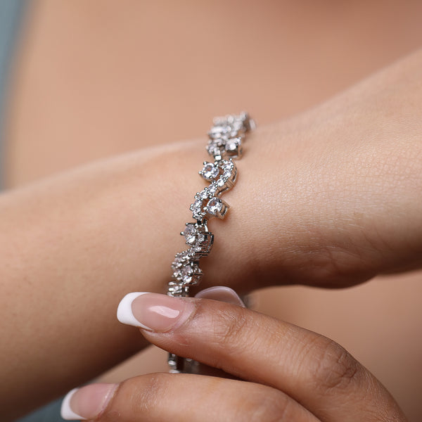 Platinum Plated American Diamond Single Strand Bracelet