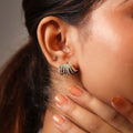 Gold Finish Korean 8 Lines AD Studded Stud Earrings
