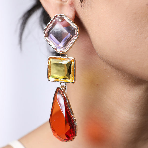 European Exaggerated Color Contrast Water Drop Earrings Retro Clean Resin Geometric Statement Earrings