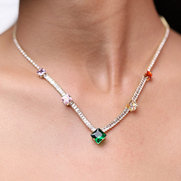 Stainless Steel Multicoloured Stones Necklace Set