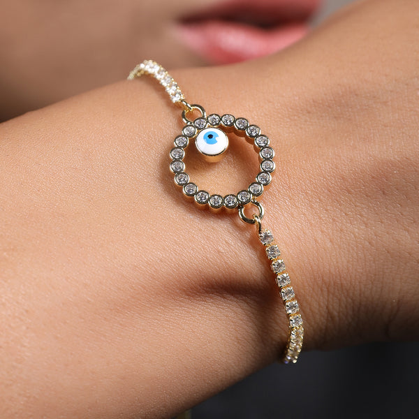 Adjustable Evil Eye  Gold Plated Zircon Tennis Charm Bracelet