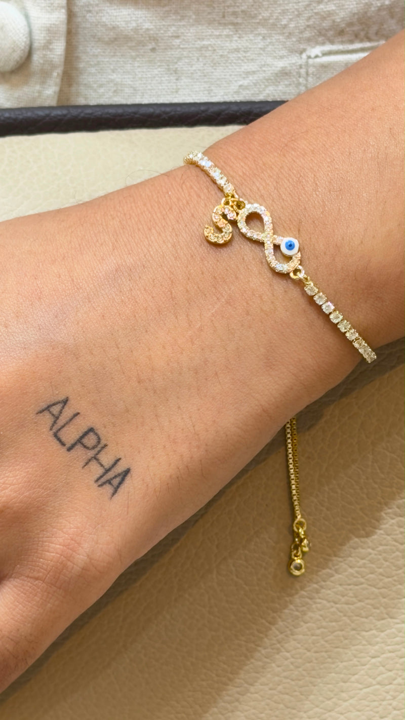 Infinity Charm Evil Eye Bracelet with Initial charm