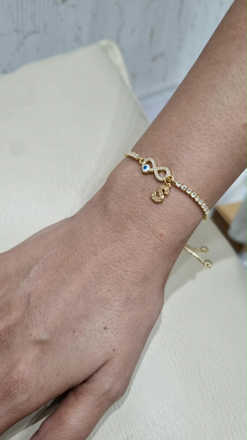 Infinity Charm Evil Eye Bracelet with Initial charm