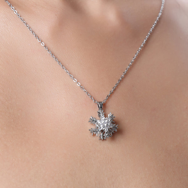 Anti Tarnish Snowflake Rotatable Pendant With Chain