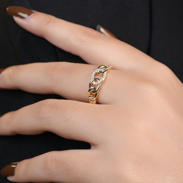 Luxury Chain Zircon Brass Gold Plated Adjustable Open Finger Ring