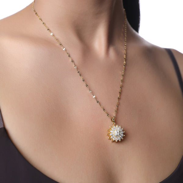 Double-layer Rotating Sunflower Pendant Necklace