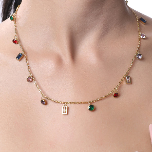 MultiColor Round Square Charm Necklace