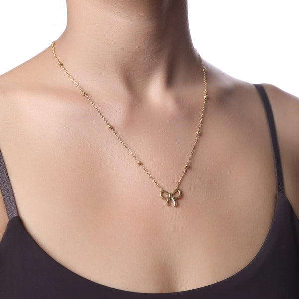 Bow Pendant With Beads Chain Necklace