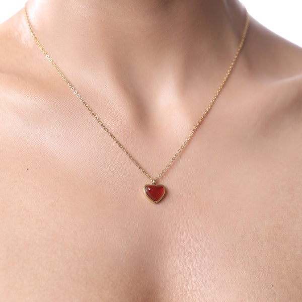 Natural Red Agate Heart  Necklace