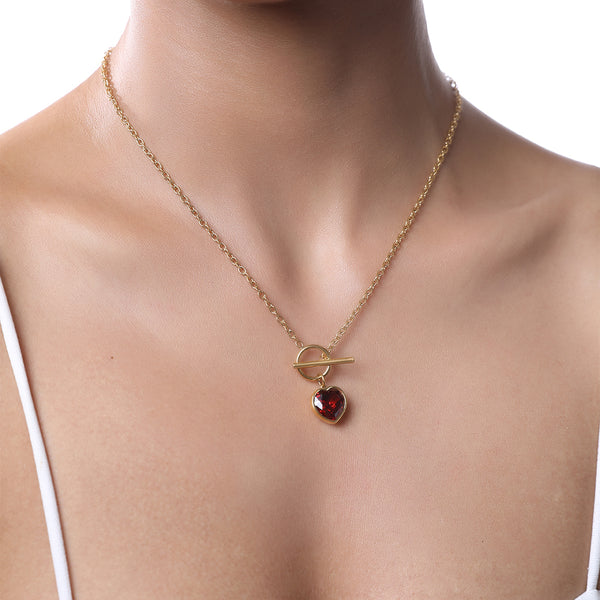 Red Garnet Stone Heart Pendant Necklace