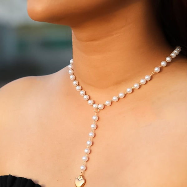 Vintage Pearl Necklace With Heart Pendant