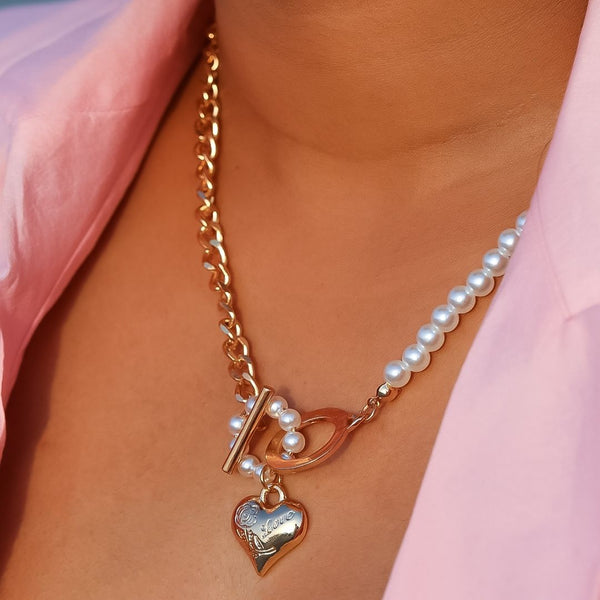 Heart Pendant & Pearl Chain Choker