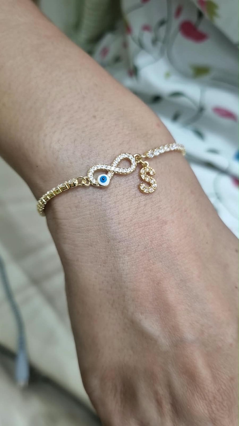 Infinity Charm Evil Eye Bracelet with Initial charm
