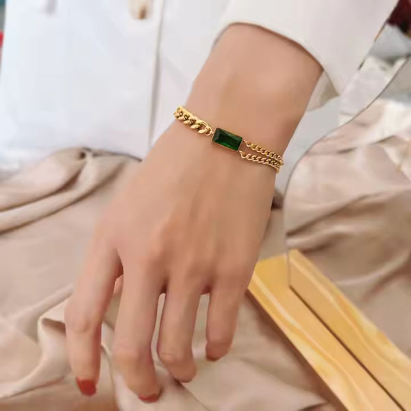 Emerald Luxe Cuban Chain Bracelet