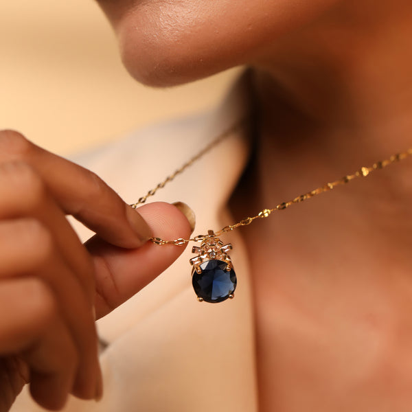 Gold Plated Stainless Steel Blue Stone Pendant Set