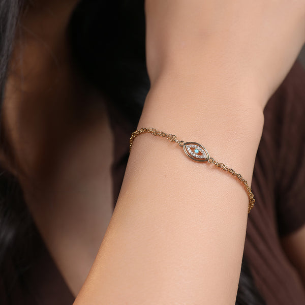 Dainty Tarnish Free 14K Gold Plated Stainless Steel Double Layer Evil Eye Charm With Zircon Bracelet