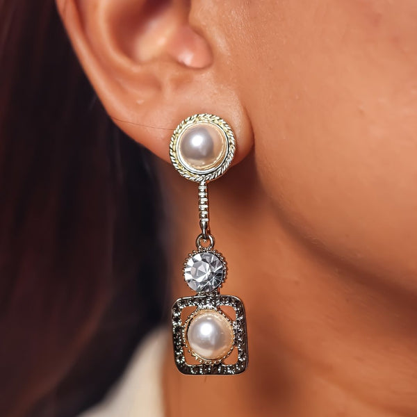 Zirconia And Pearls Drop Earrings