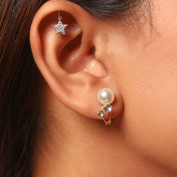 Gold Plated Korean AD and Pearl Quirky Stud Earrings