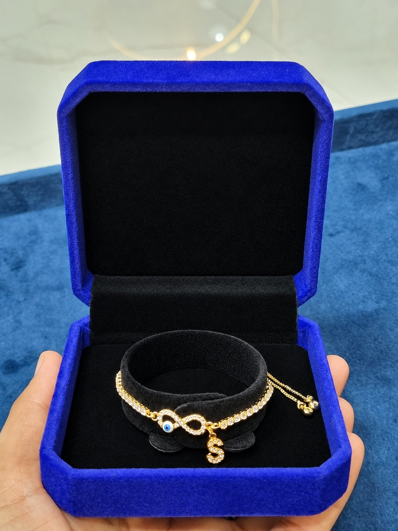 Infinity Charm Evil Eye Bracelet with Initial charm