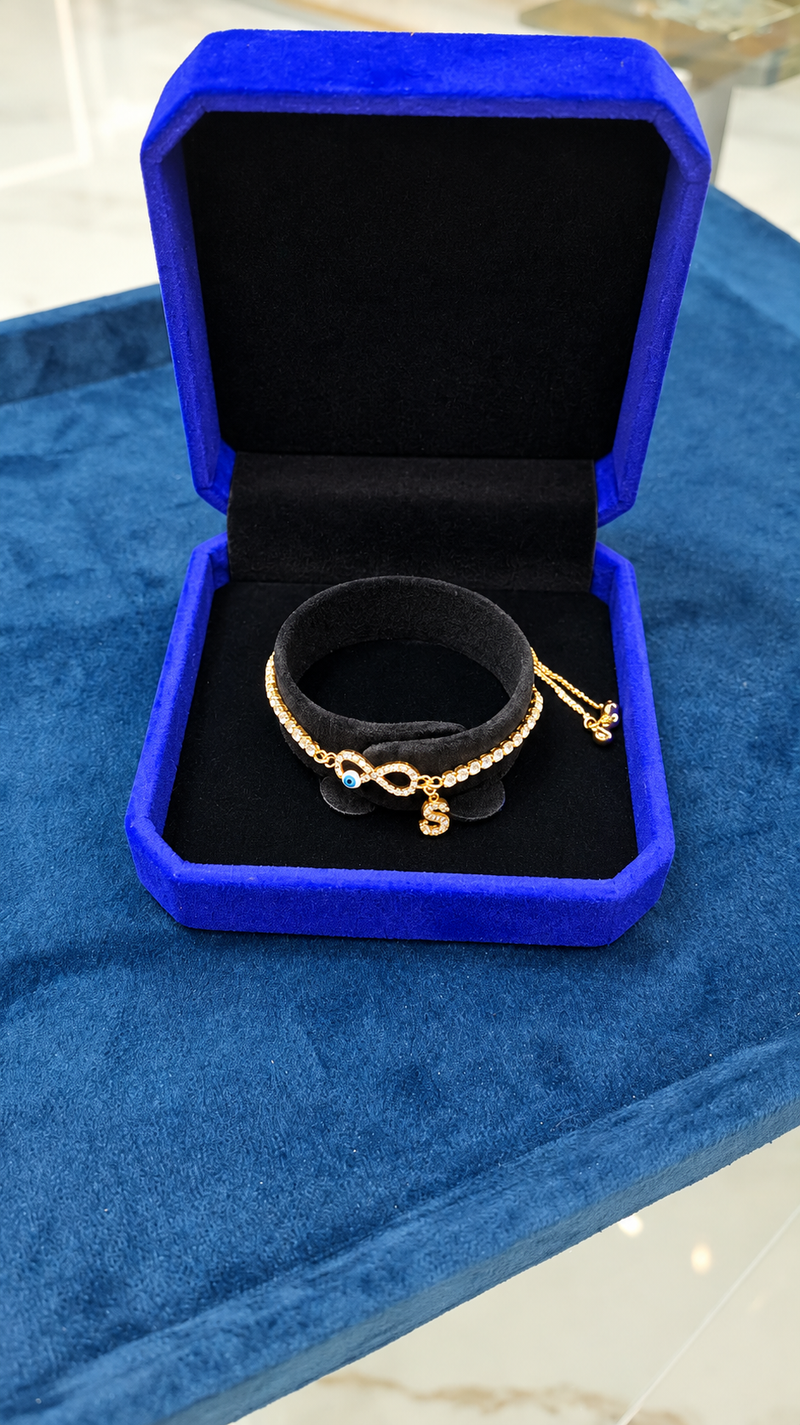 Infinity Charm Evil Eye Bracelet with Initial charm