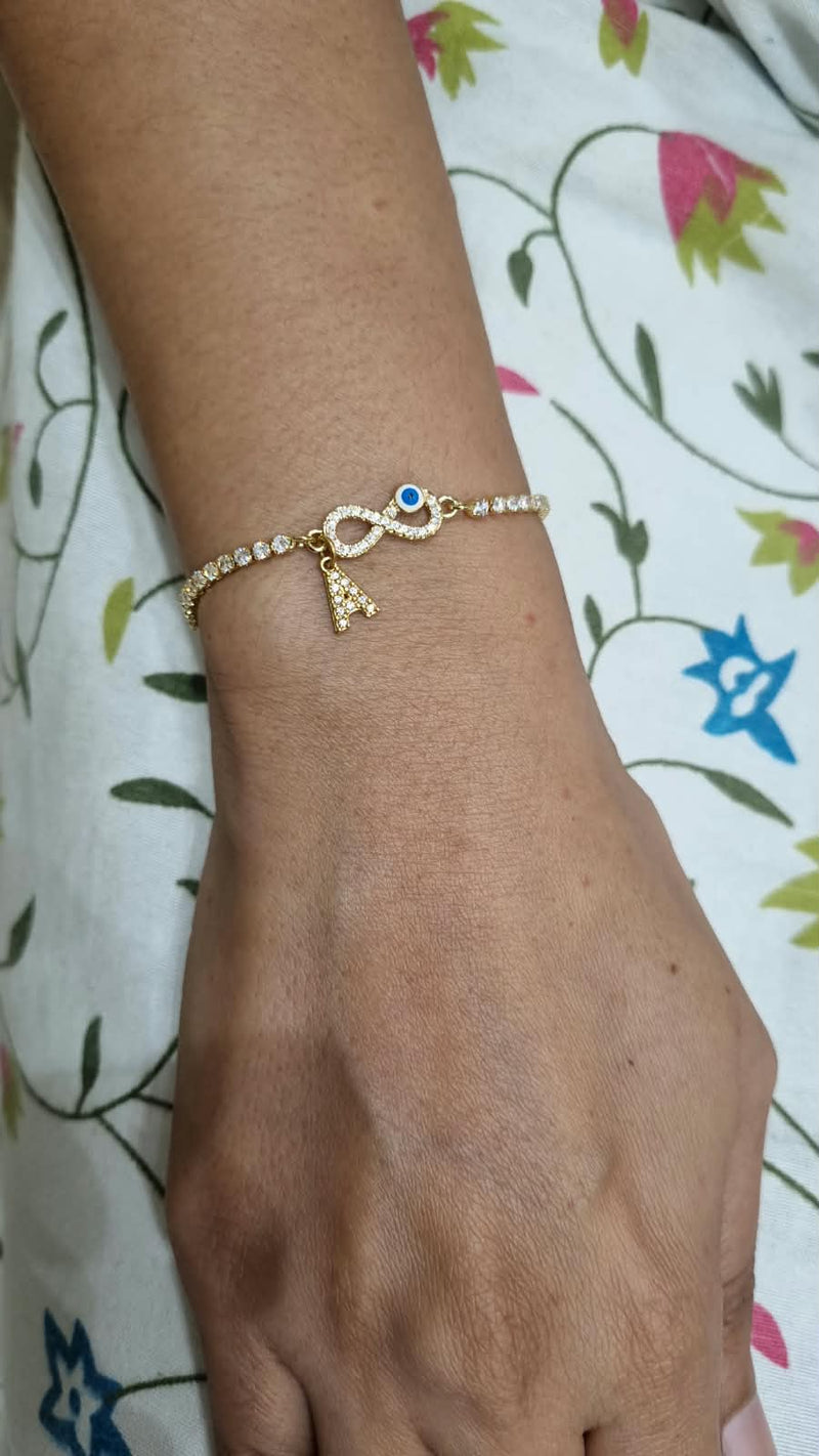 Infinity Charm Evil Eye Bracelet with Initial charm