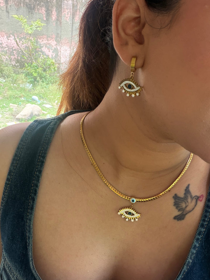 Eyeconic Evil Eye Necklace Earrings Set