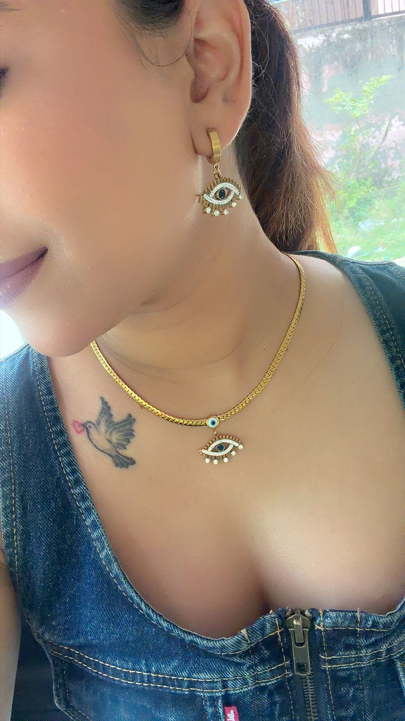 Eyeconic Evil Eye Necklace Earrings Set