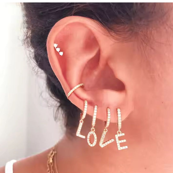 Blinged Letter Hoops Earrings