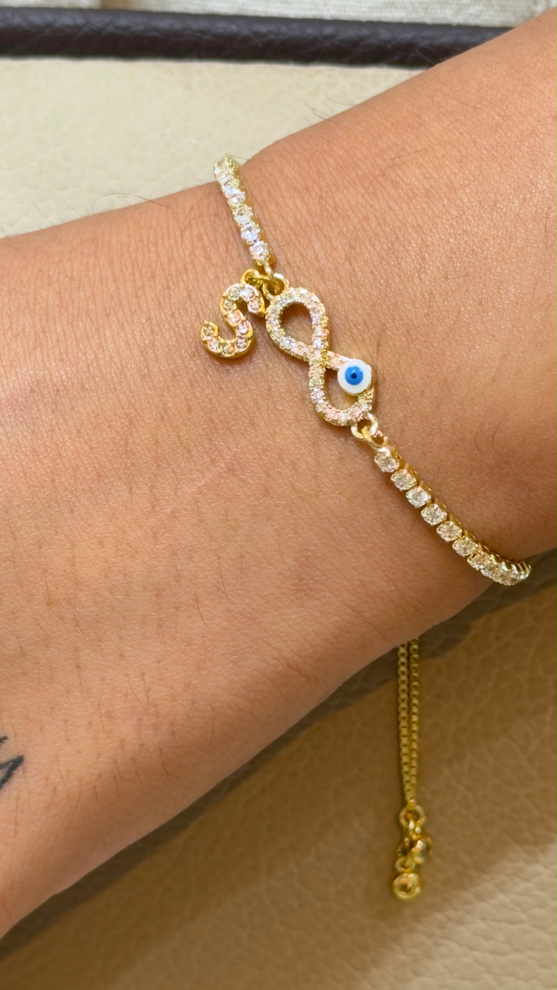 Infinity Charm Evil Eye Bracelet with Initial charm