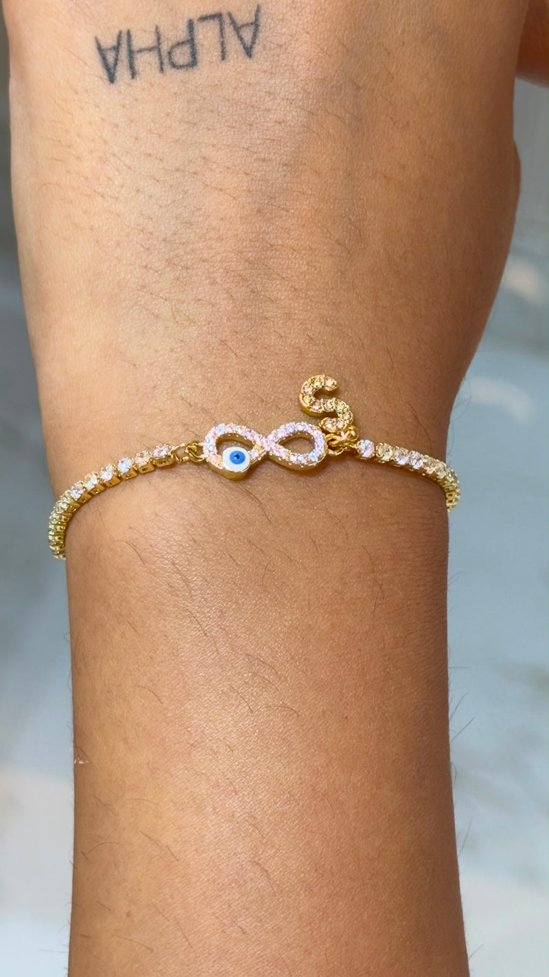 Infinity Charm Evil Eye Bracelet with Initial charm